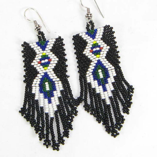 Handmade Beaded Black Seed Bead Big Earrings
