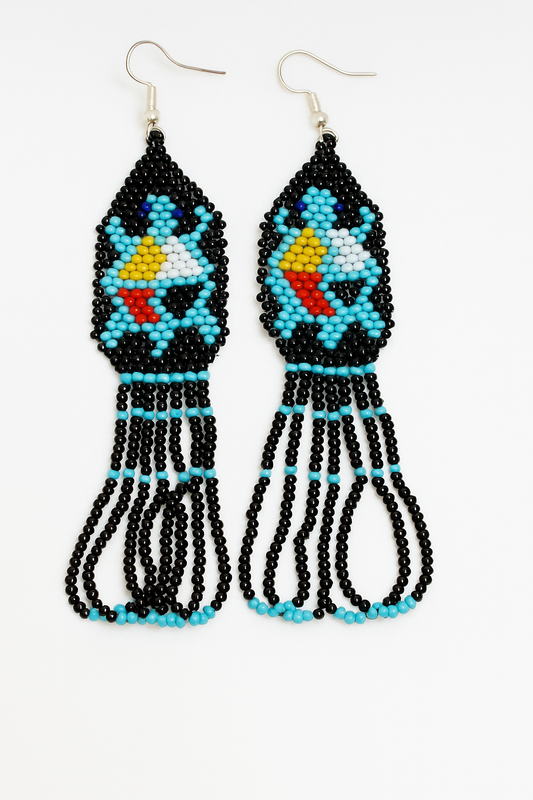 Handmade beaded Black Turtle 4 direction color earrings