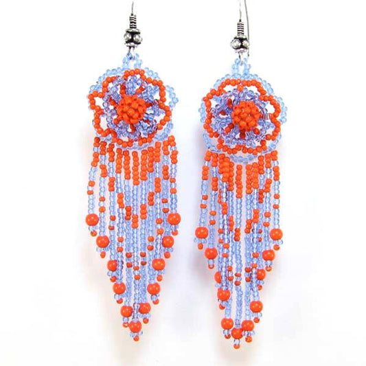Handmade Orange &amp; Purple Beaded Flower Earrings