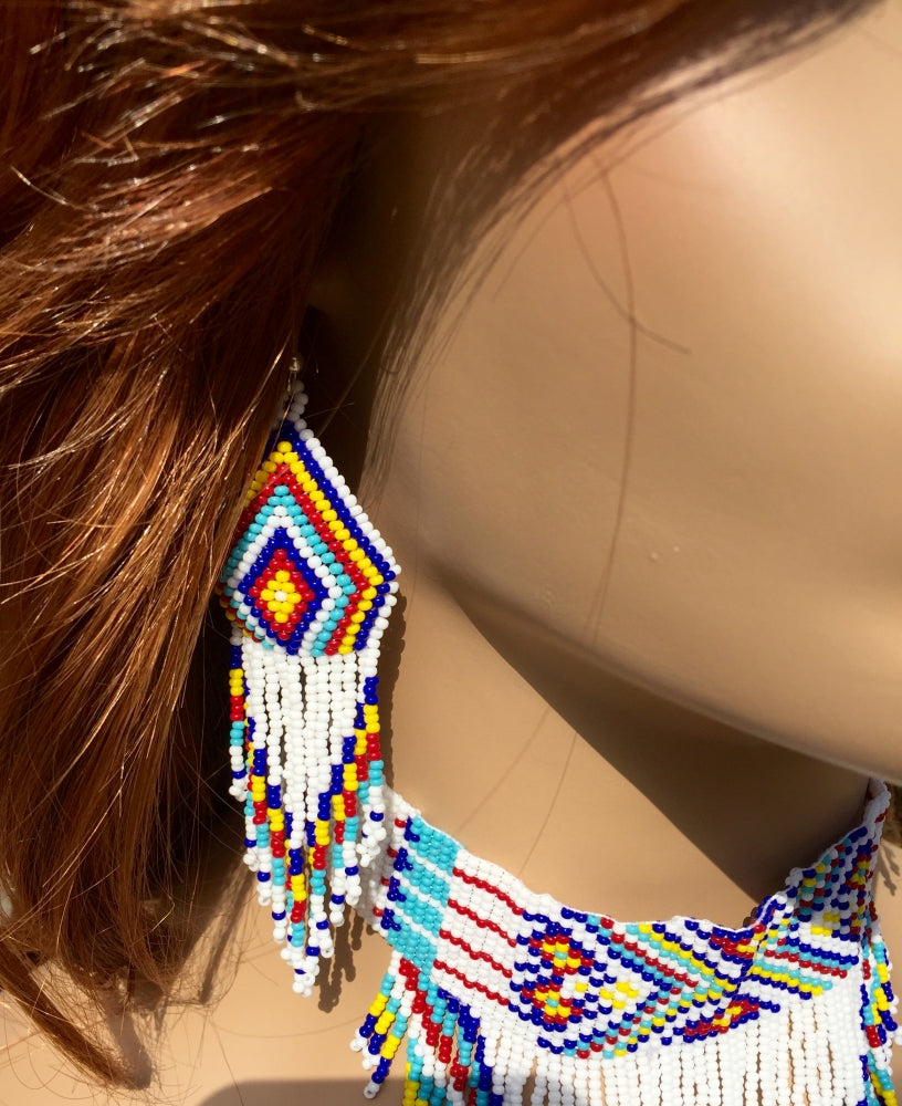 Colorful Chevron Beaded Necklace and Earrings Set