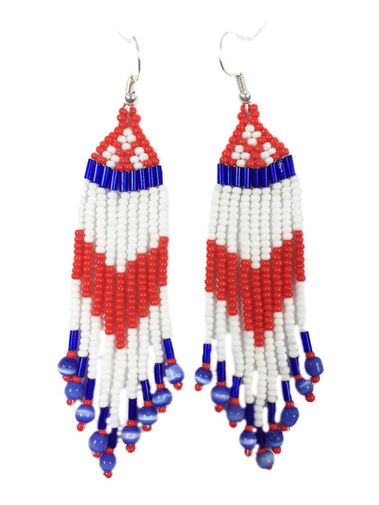 Handmade Beaded Patriotic Red Blue And White Earrings