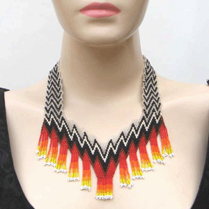 Handmade Beaded Black Fire Pattern Seed Bead Necklace