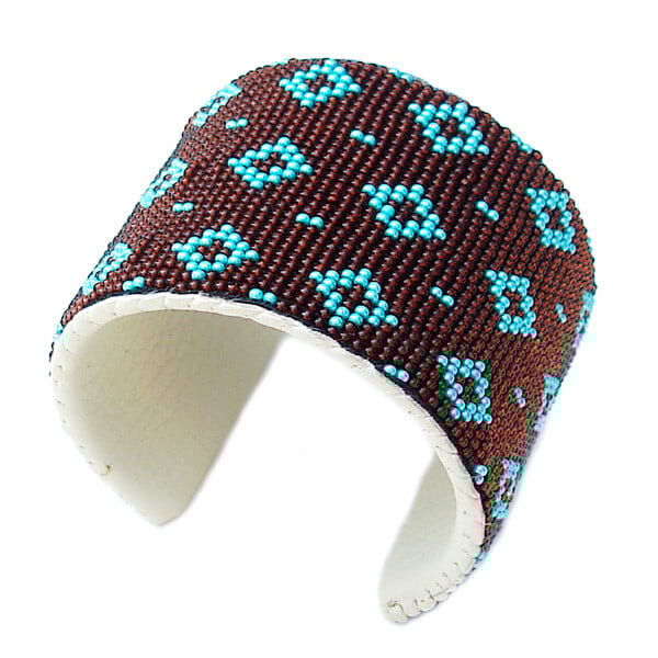 Brown Sea Green Medicine Mens Eye Beadwork Cuff Bracelet | Handmade on Loom
