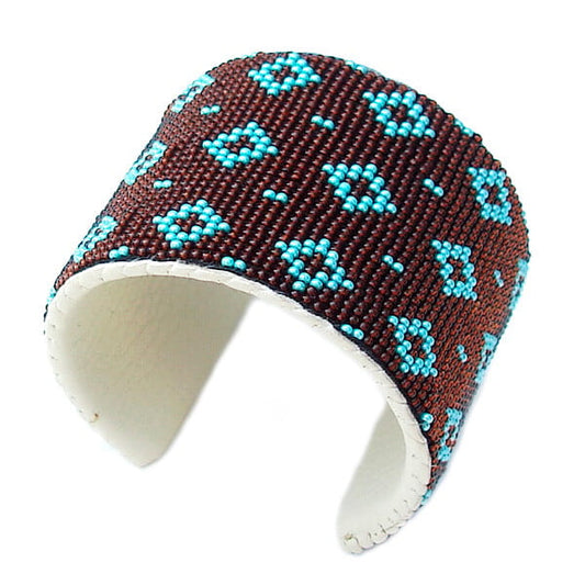 Brown Sea Green Medicine Mens Eye Beadwork Cuff Bracelet | Handmade on Loom