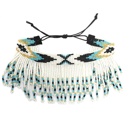 Handmade Beaded Foot Anklet Bohemian for Women Girl Native Southwest Colors Ankle Bracelet (White)