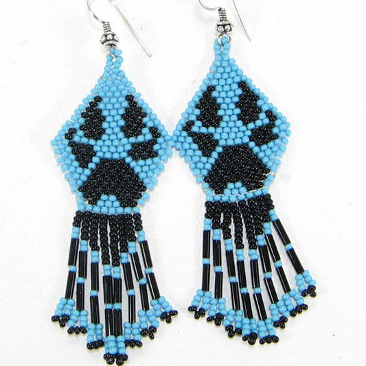 Handmade Beaded Black Blue Seed Bead Big Earrings