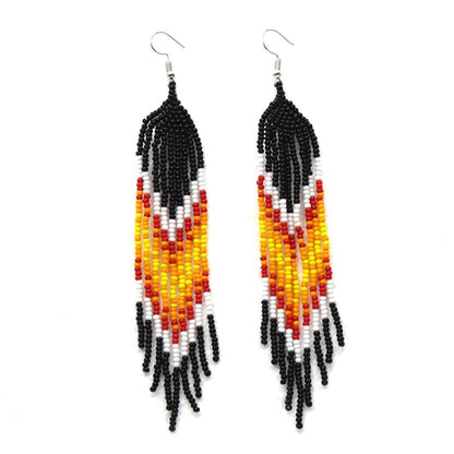 Handmade Beaded Black Orange Yellow Hook Earrings