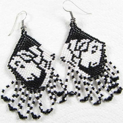 Handmade beaded Black & White Beaded Sheep Earrings