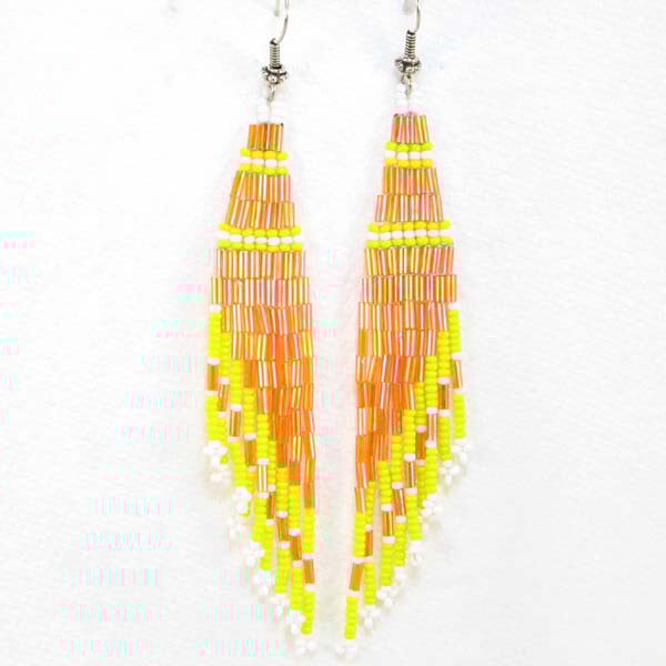 Handmade Beaded Orange Bugle Seed Bead Earrings