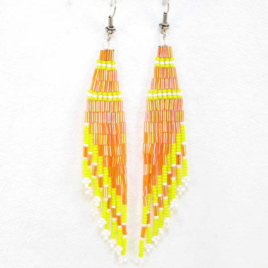 Handmade Beaded Orange Bugle Seed Bead Earrings