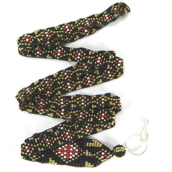 Black Golden Red Seed Beaded Red Cross Beadwork Lanyard Id Holder