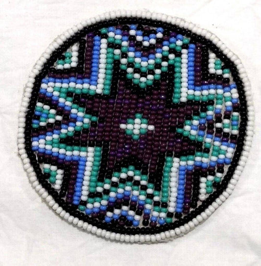 Handmade Purple White Beaded Rosette Applique 2.7”