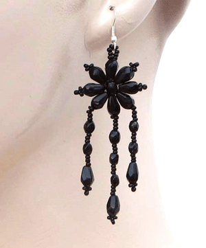 Handmade Beaded Black Seed Beads Big Earrings
