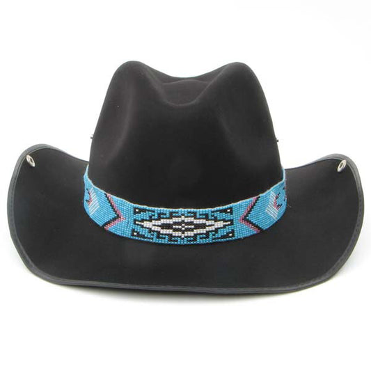 Turquoise Blue Grey Black Seed Beaded Cowboy Hat Band