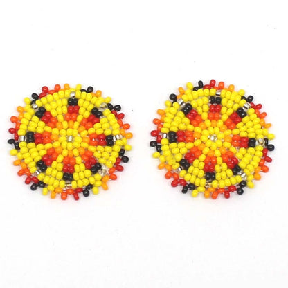 Handmade beaded 2x1.2” yellow rosette/applique