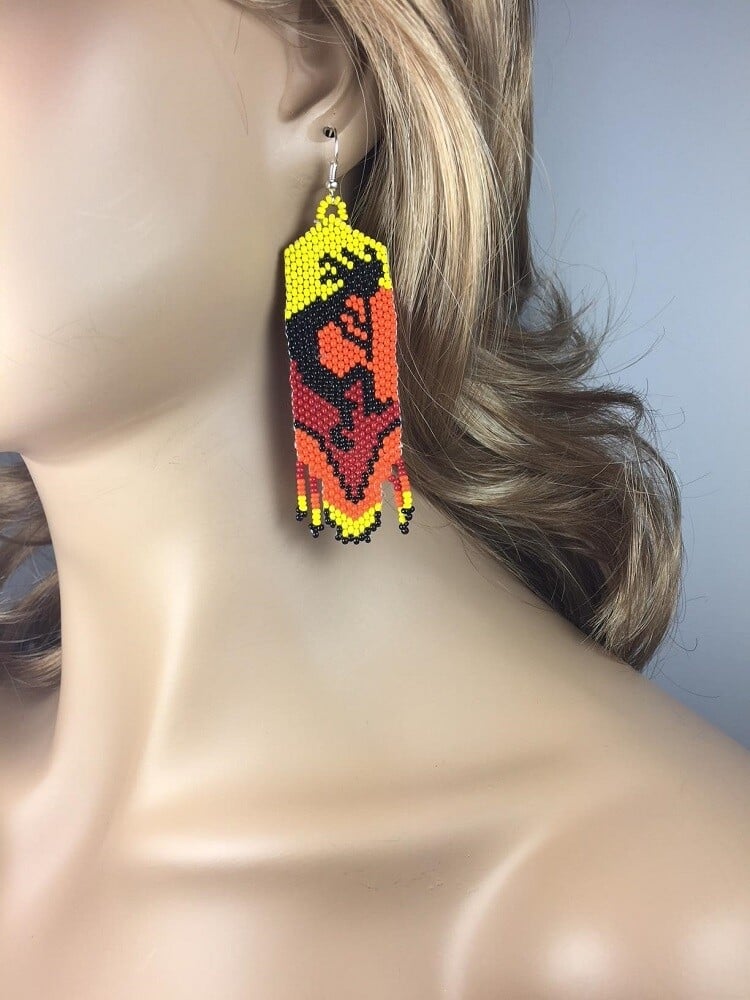 Handmade Beaded Multicolored Seed Bead Kokopelli Big Earrings