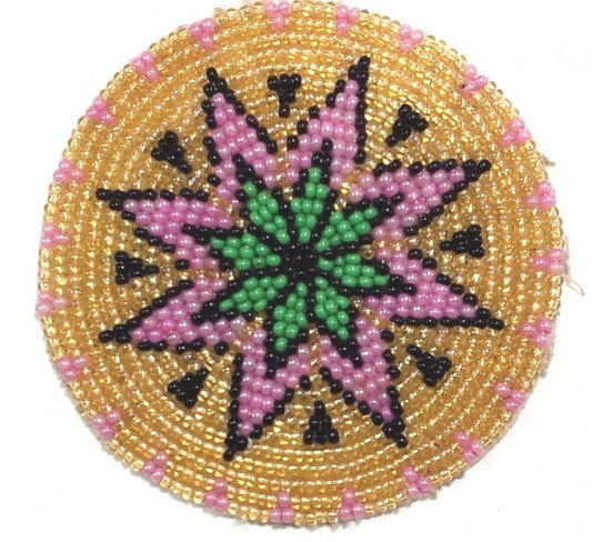 Gold Pink Green Handmade Beaded Rosette