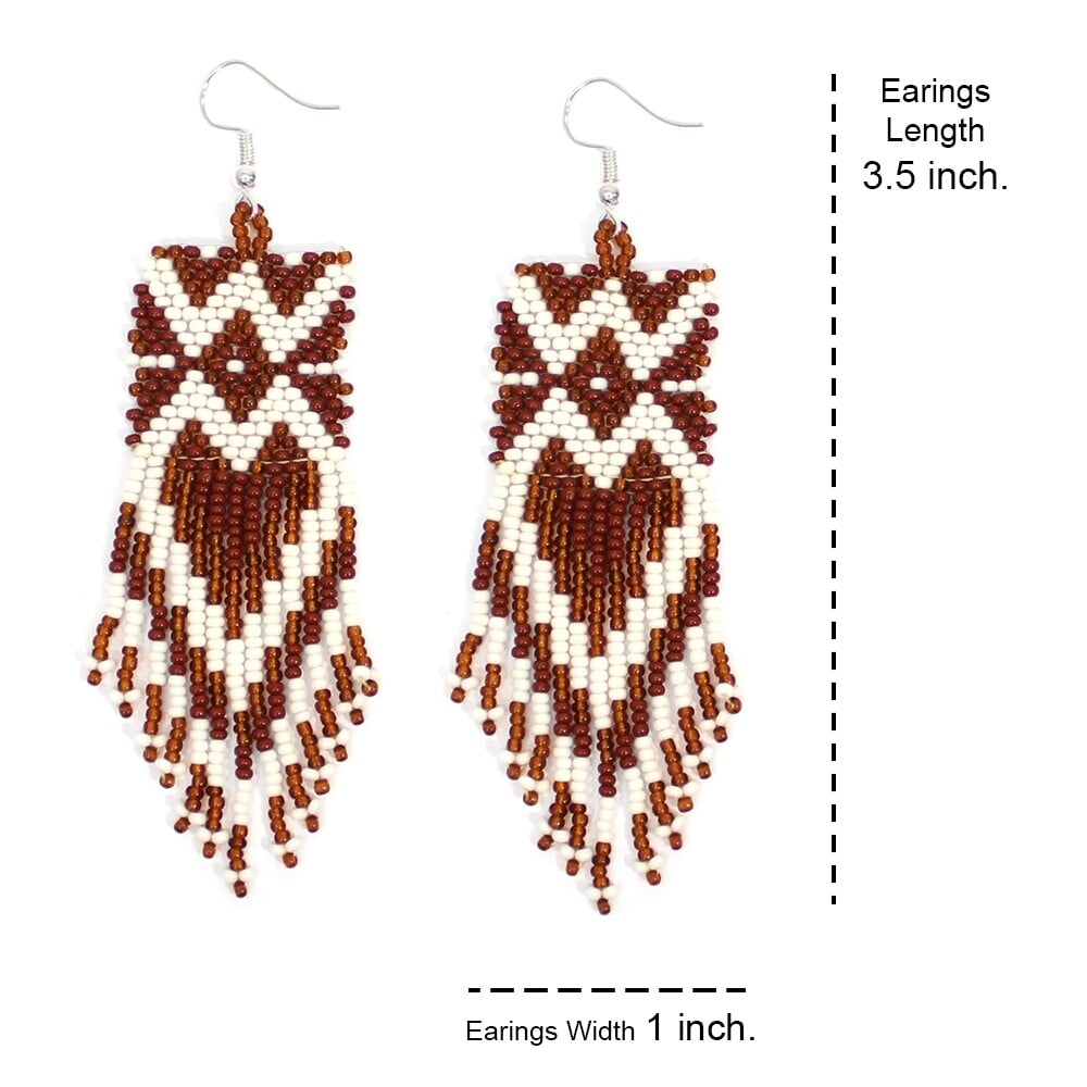 Brown White Handmade Beaded Earrings