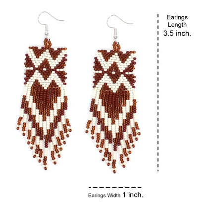 Brown White Handmade Beaded Earrings