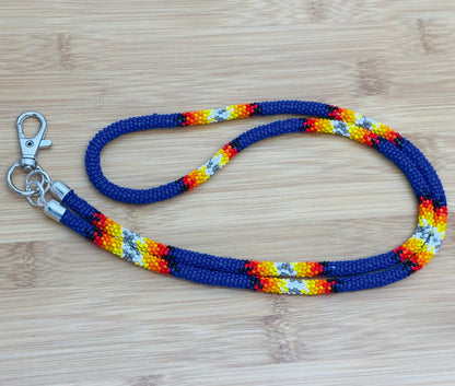 Handmade beaded Deep Blue southwestern woven lanyard