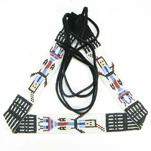 Black Red White Seed Beaded Yei Dancer Beadwork Cowboy Hat Band Belt