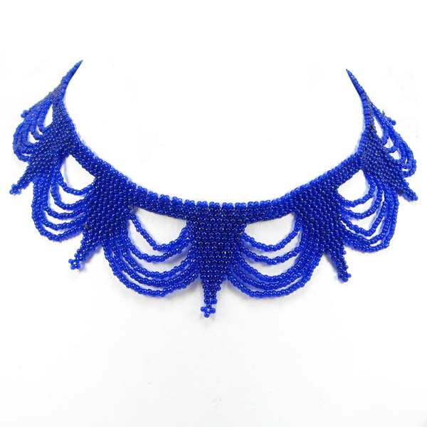 Handmade Beaded Blue Seed Bead Statement Necklace