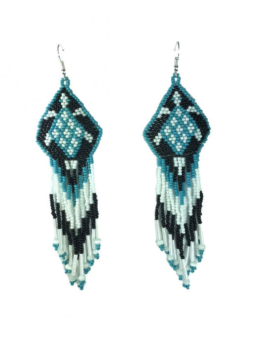Handmade Beaded Turquoise Blue Seed Bead Turtle Earrings