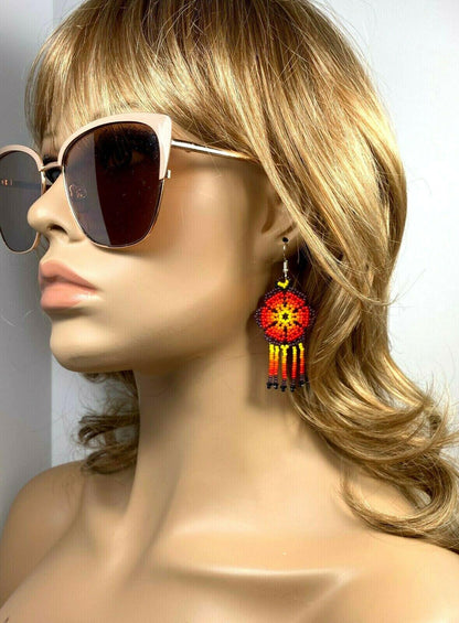 Native Style Handmade Ethnic Flower Purple Red Beaded Chandelier Earrings E61/9