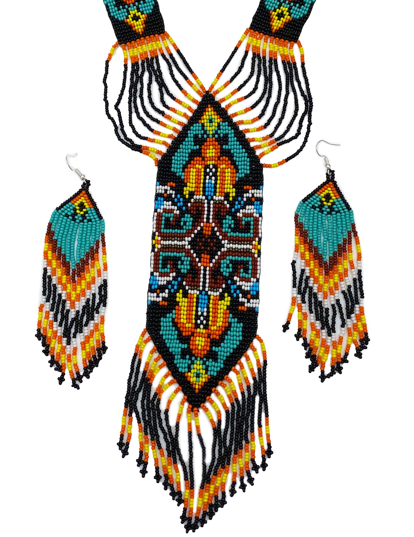 New Handmade Black Multi-Colored Long Necklace Earring Set