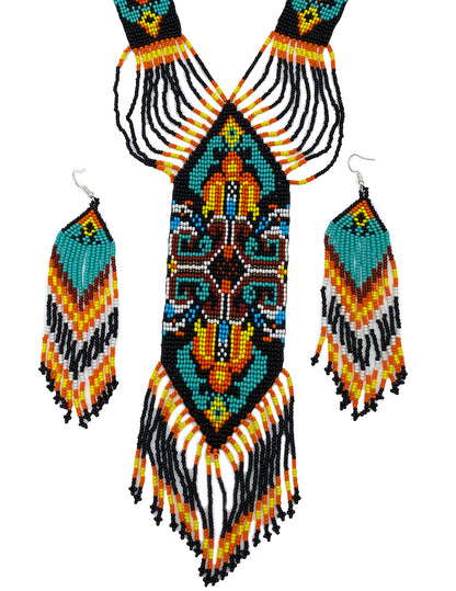 New Handmade Black Multi-Colored Long Necklace Earring Set