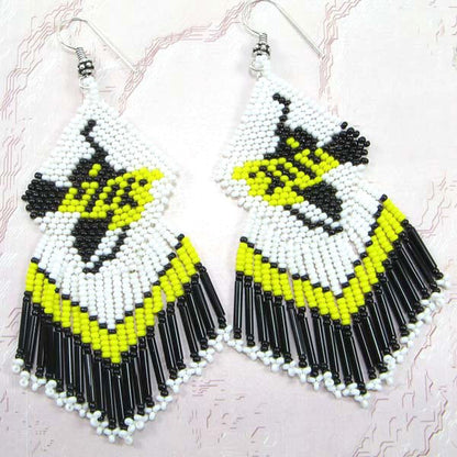 White Black Yellow Thunderbird Beaded Earrings Handmade