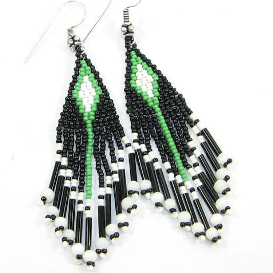 Handmade Beaded Green Seed Bead Earrings