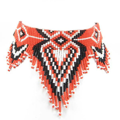 Handmade Beaded Red Seed Bead Choker Necklace