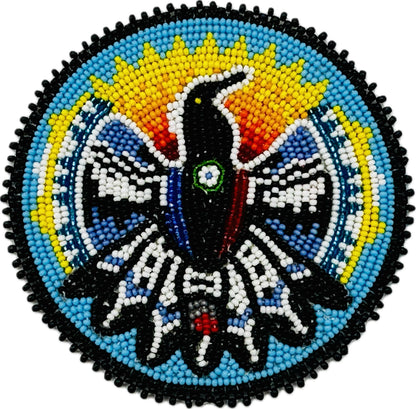 Handmade beaded Cyan Blue Eagle 3 inch rosette/applique