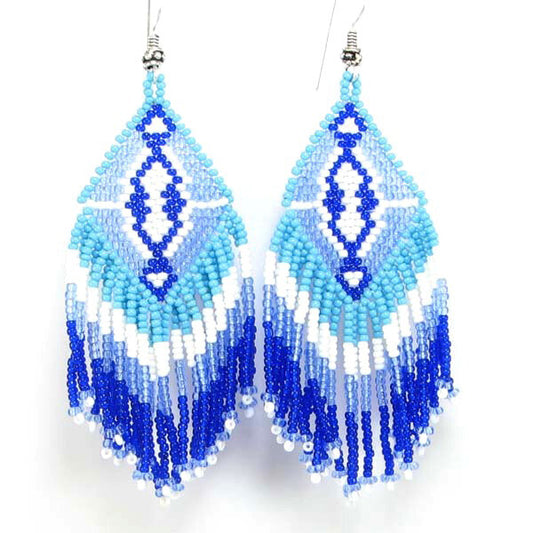 Handmade Beaded Blue Seed Bead Big Earrings