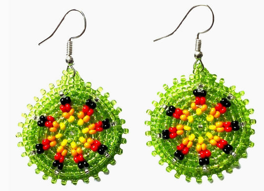 Native Style Beaded Round Handcrafted Fashion Hook Earrings (E-60-SB-54)