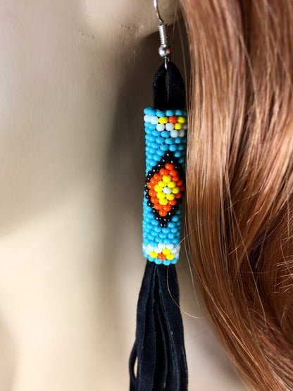 Handmade Beaded Black Fashion Tassel Fringe Suede Earrings