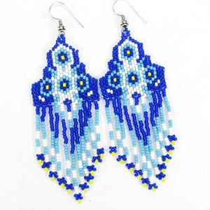 Handmade Beaded Blue Seed Bead Bib Necklace Earrings Set