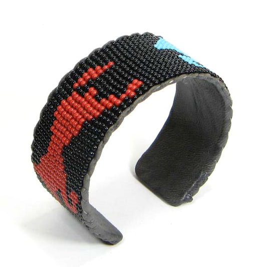 Handmade Beaded Multicolored Horse Hard Cuff Leather Cuff Bracelet