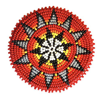 Seed Beads Beaded Rosette Medallion Patch Applique 2.5 inch Round (Red Fire Star)