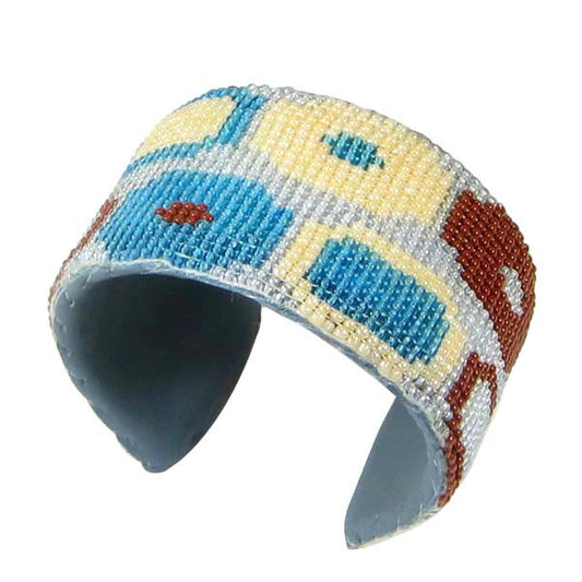 Handmade Beaded Multicolored Cuff - Unisex Adjustable Geometric Pattern