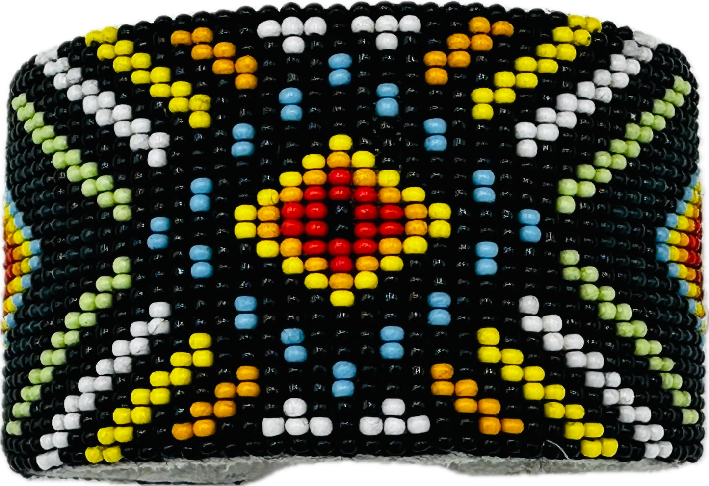 Handmade beaded Black Multicolored leather cuff bracelet