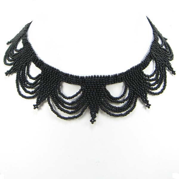 Handmade Beaded Black Seed Bead Statement Necklace