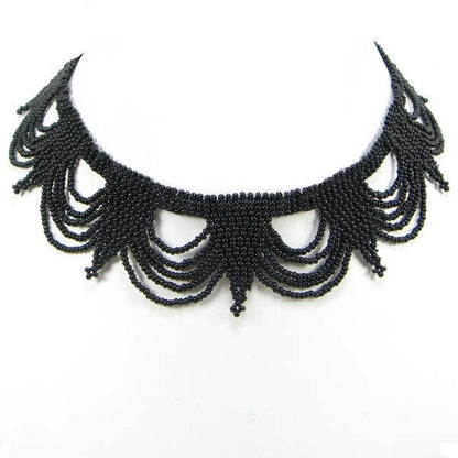 Handmade Beaded Black Seed Bead Statement Necklace