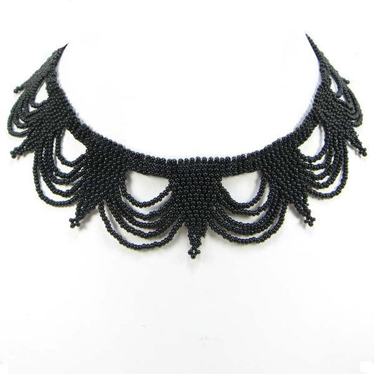 Handmade Beaded Black Seed Bead Statement Necklace