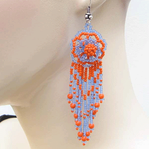 Handmade Orange &amp; Purple Beaded Flower Earrings