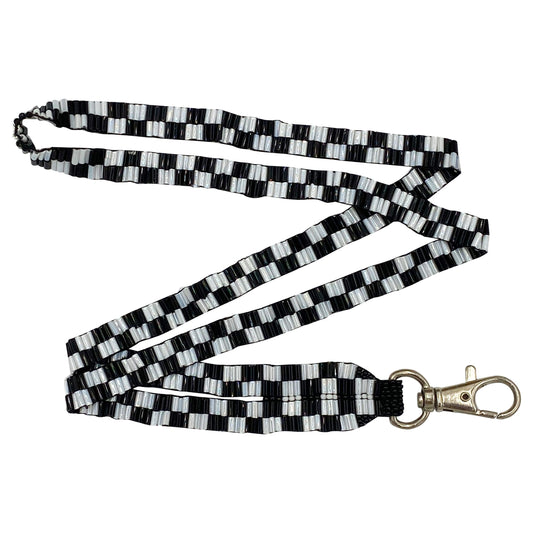 Black Milky White Bugle Seed Beaded Lanyard Id Holder Handmade