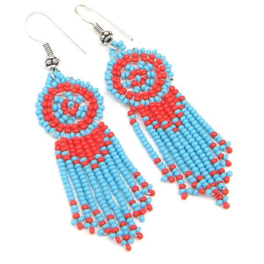 Handmade Beaded Turquoise Blue Seed Bead Earrings
