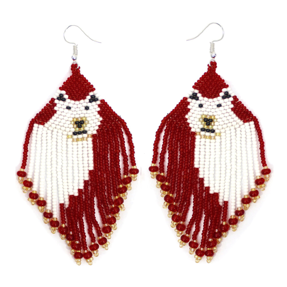 Polar Bear handmade Red, White, and Golden Seed Bead Earrings