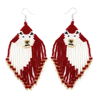 Polar Bear handmade Red, White, and Golden Seed Bead Earrings